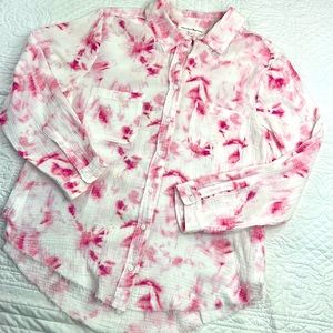 Melissa Nepton •M• Gauzy Raw Hem White Pink Dyed Button Up